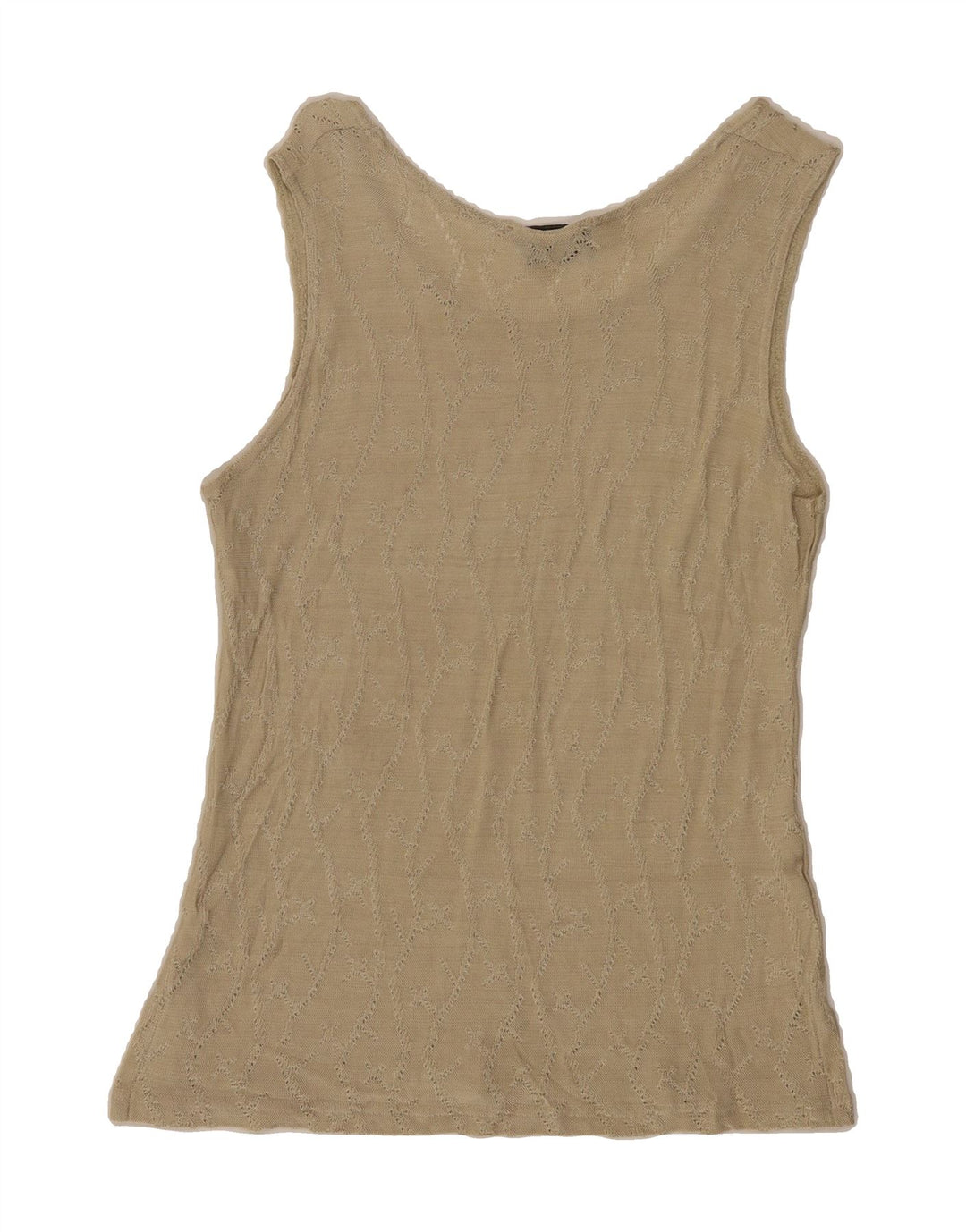 VINTAGE Womens Sleeveless Vest Top UK 12 Medium Beige Viscose Vintage Vintage and Second-Hand Vintage from Messina Hembry 