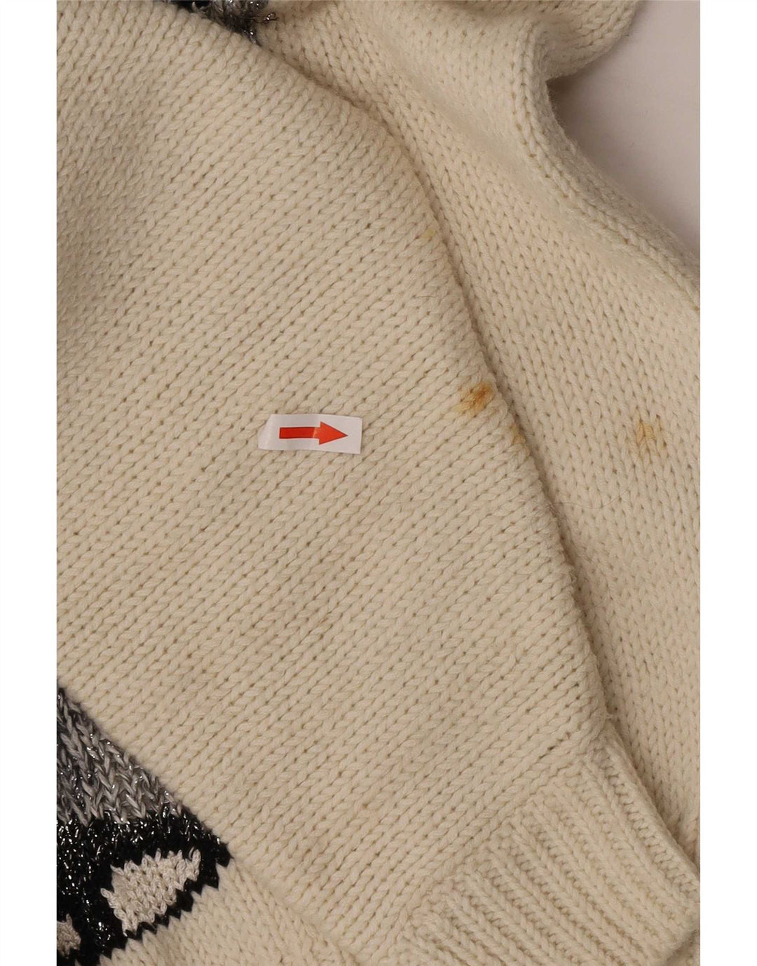 Vintage Damen-Pullover mit Knopfkragen, Gr. 16, groß, gebrochenes Weiß