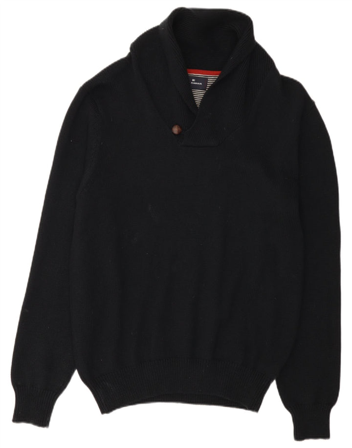 Marks & Spencer Herren-Pullover mit Schalkragen, mittelschwarze Baumwolle