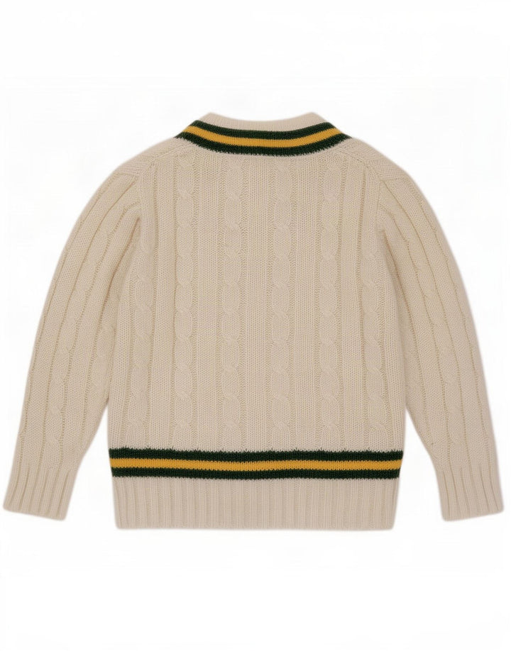 Vintage Herren V-Ausschnitt Pullover Pullover Mittelweiß gestreift Acryl