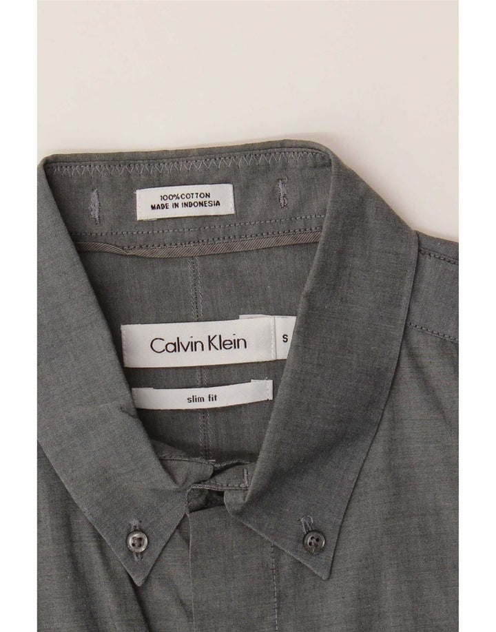 Calvin Klein Herren Kurzarm-Slim-Fit-Hemd, Größe S, Grau, Baumwolle