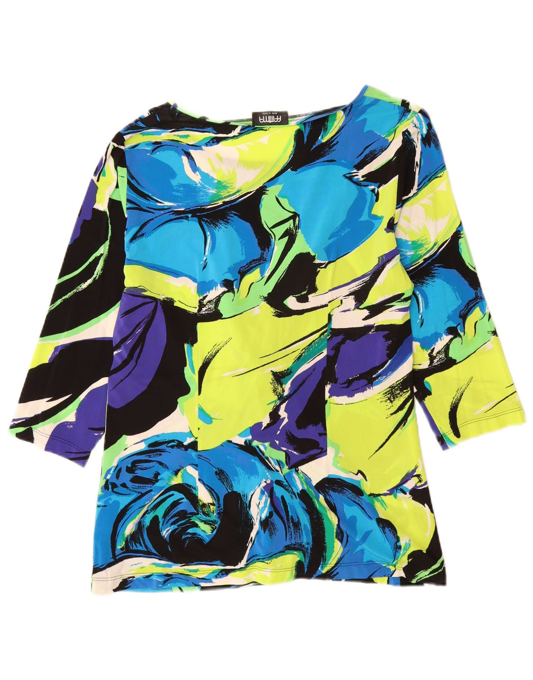 Vintage Damen Top 3/4 Ärmel UK 12 Medium Mehrfarbig Blumen Viskose