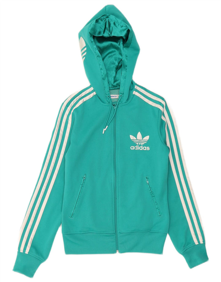 Adidas Damen-Trainingsanzug mit Kapuze, Top-Jacke, UK 8, klein, türkisfarbenes Polyester