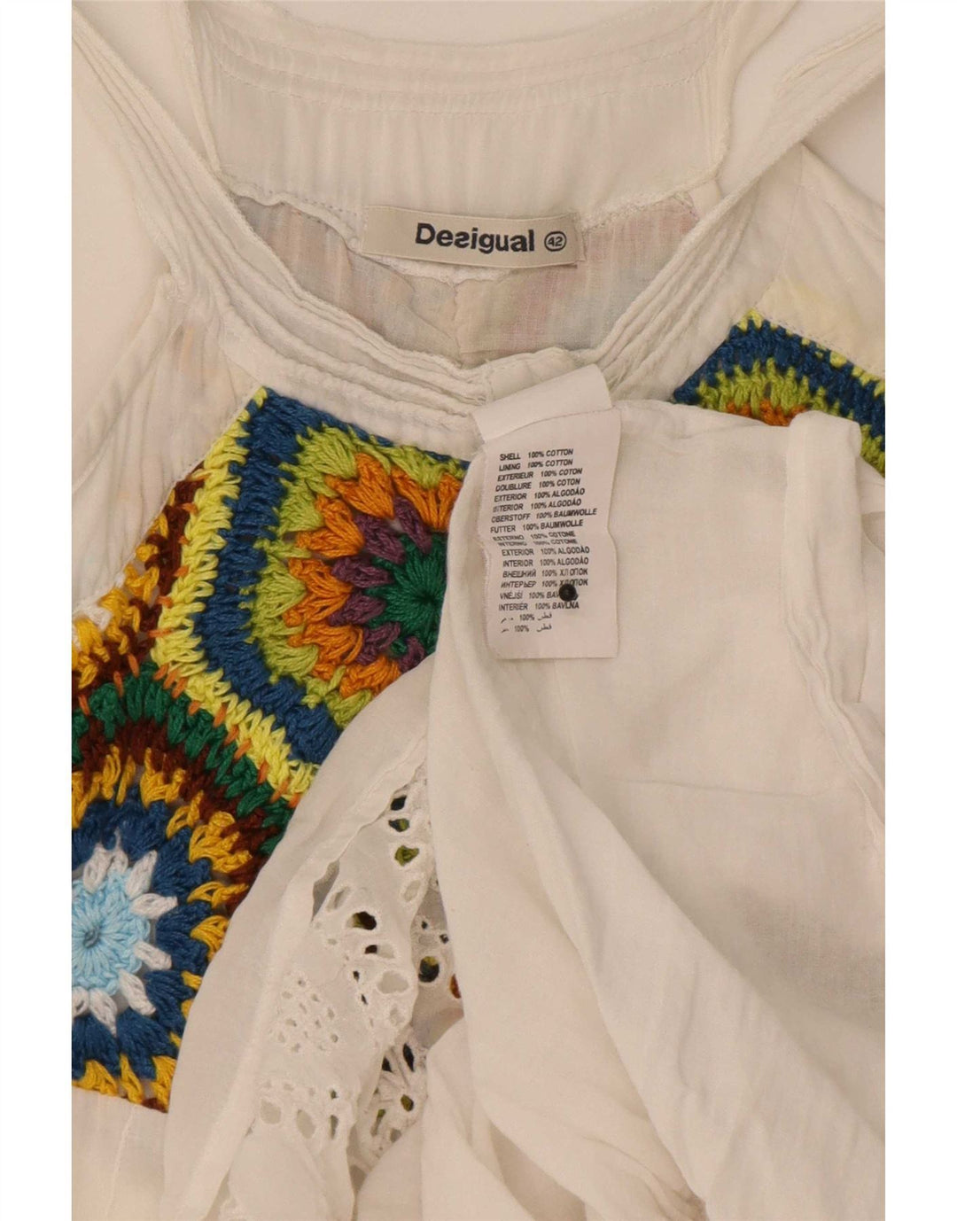 Desigual Damen-Sommerkleid, EU 42, groß, weiße Blumen-Baumwolle