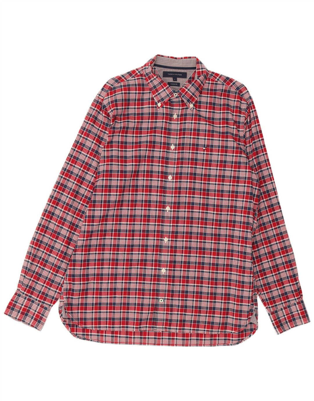 TOMMY HILFIGER Mens Custom Fit Shirt Large Red Check Cotton
