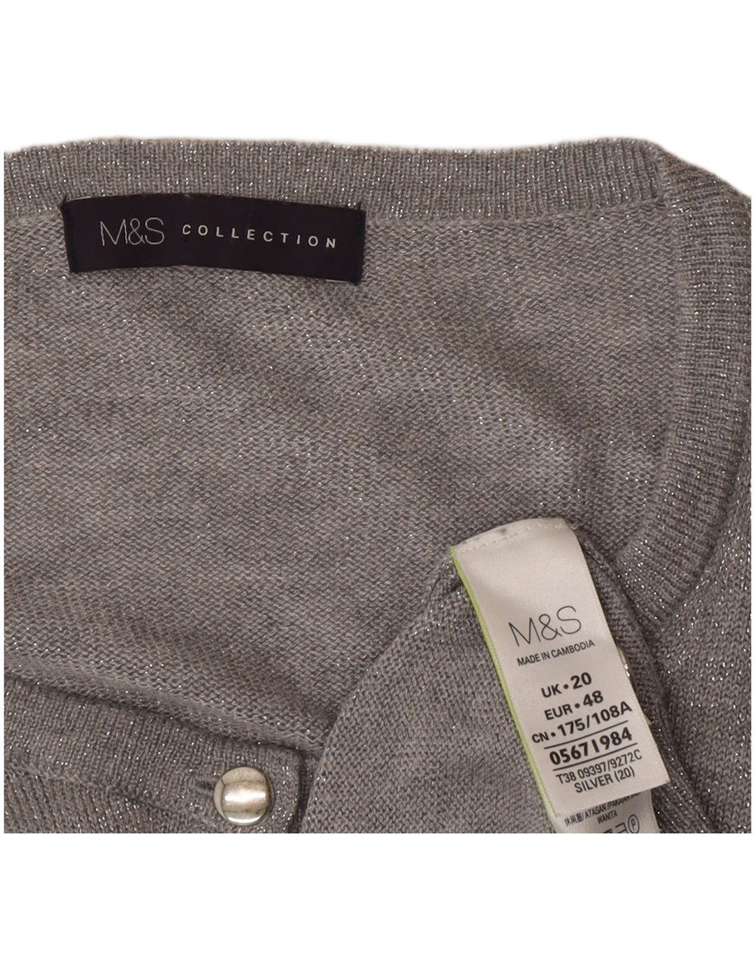 Marks & Spencer Damen-Cardigan-Pullover UK 20 2XL Graues Polyamid