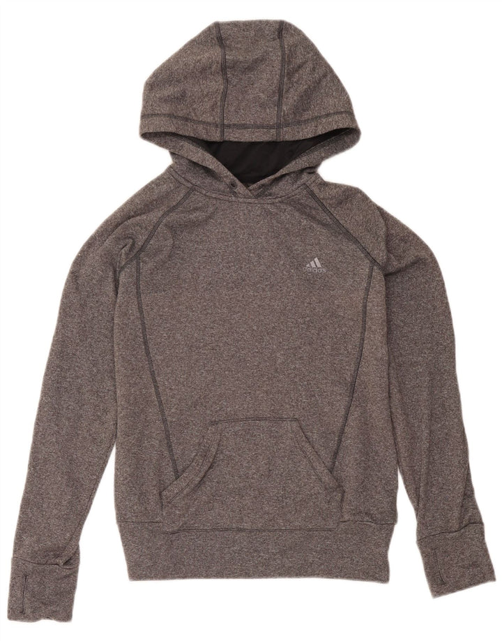 Adidas Damen Kapuzenpullover UK 10 Small Grau geflecktes Polyester