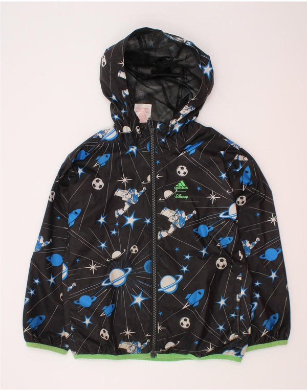 Adidas Jungen-Regenjacke mit Kapuze, 5–6 Jahre, schwarzes geometrisches Polyester