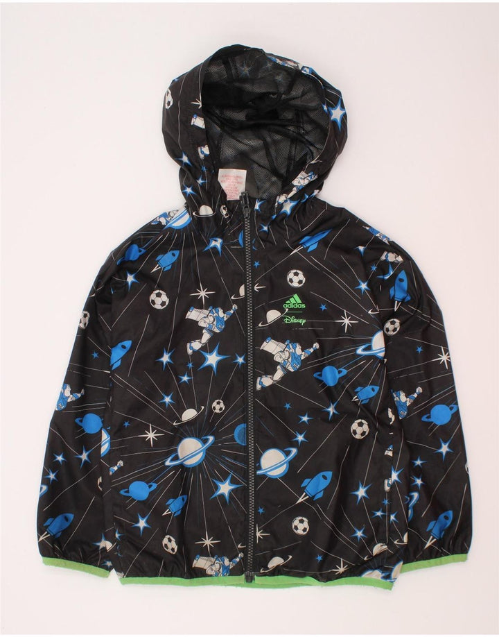 Adidas Jungen-Regenjacke mit Kapuze, 5–6 Jahre, schwarzes geometrisches Polyester