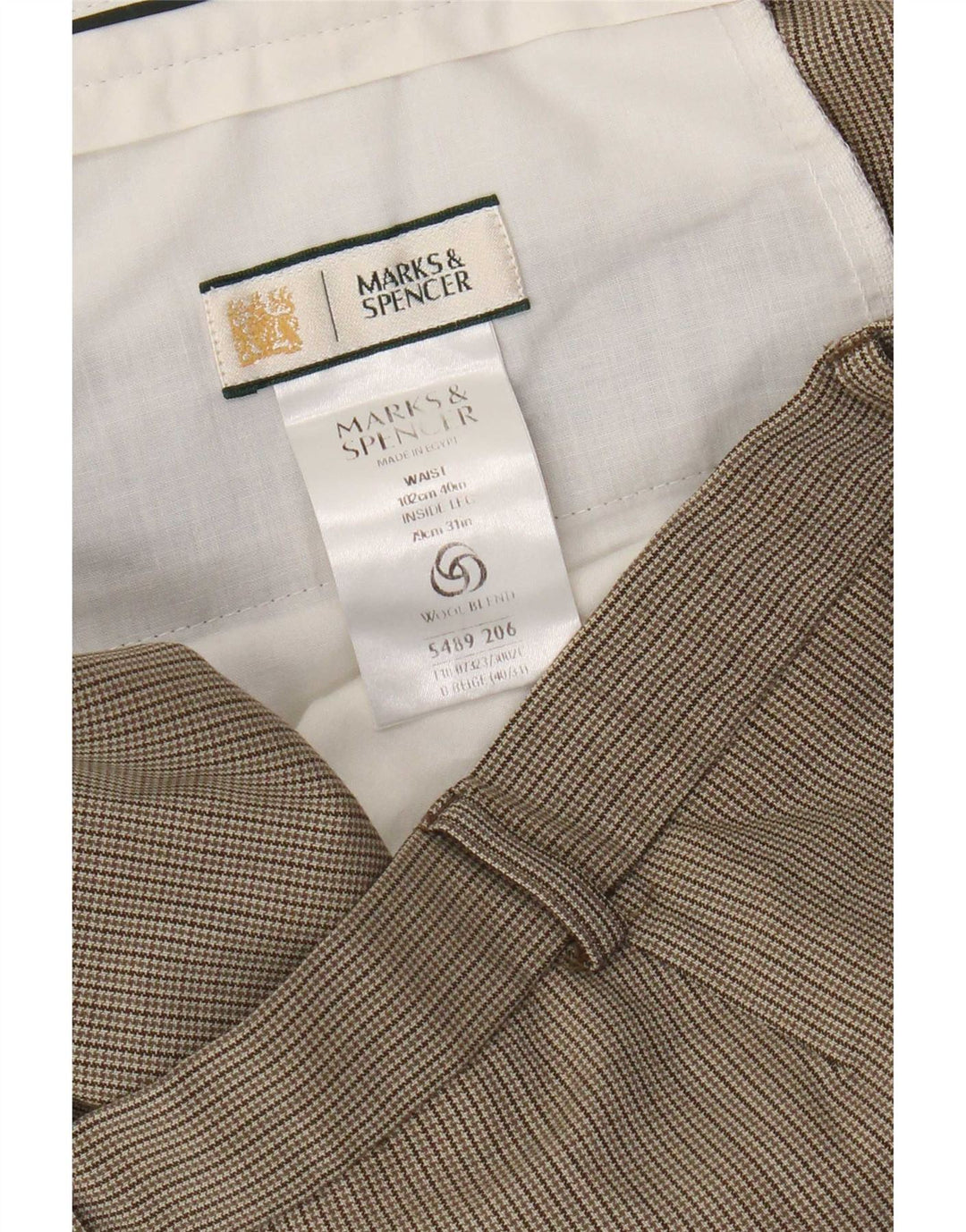 Gerade Herren-Anzughose von Marks & Spencer, W40, L31, beige Hahnentrittmuster