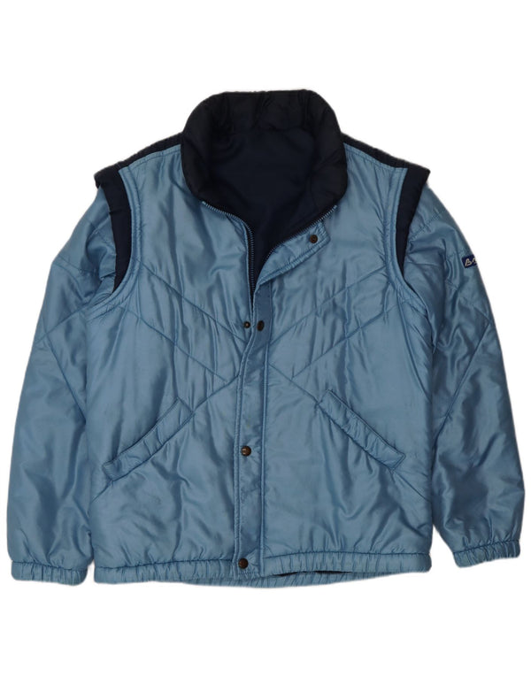 Vintage Herren Wattierte Jacke UK 38 Mittelblauer Farbblock