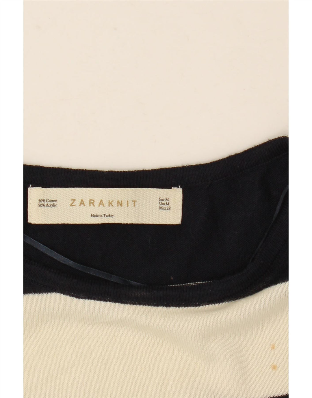 Zara Damen-Blusenoberteil mit übergroßen 1/2-Ärmeln, UK-Gr. 12, mittelweiß gestreift