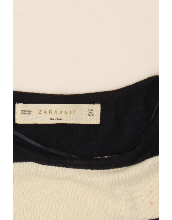 Zara Damen-Blusenoberteil mit übergroßen 1/2-Ärmeln, UK-Gr. 12, mittelweiß gestreift