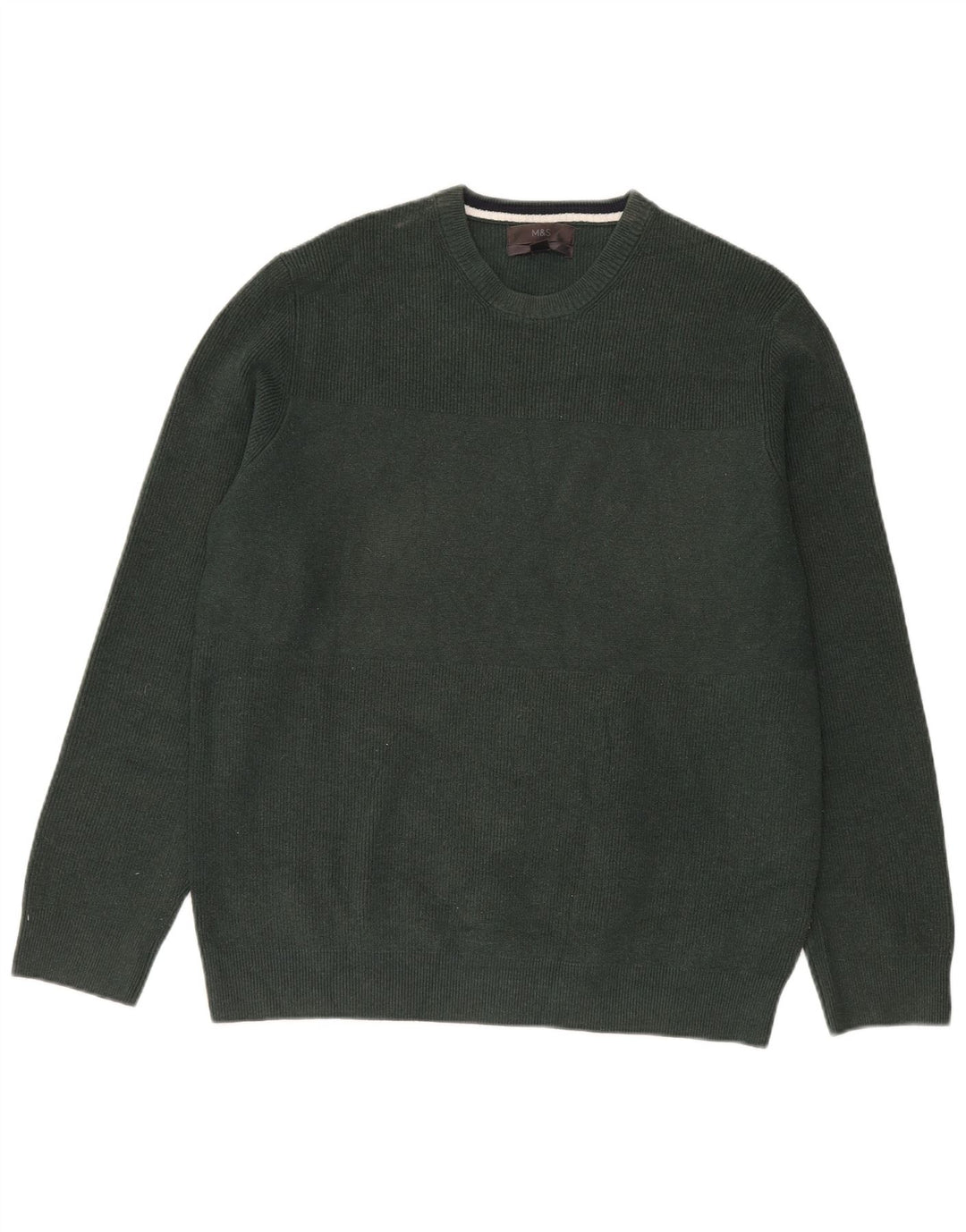 Marks & Spencer Herren-Pullover mit Rundhalsausschnitt, XL, grünes Polyester