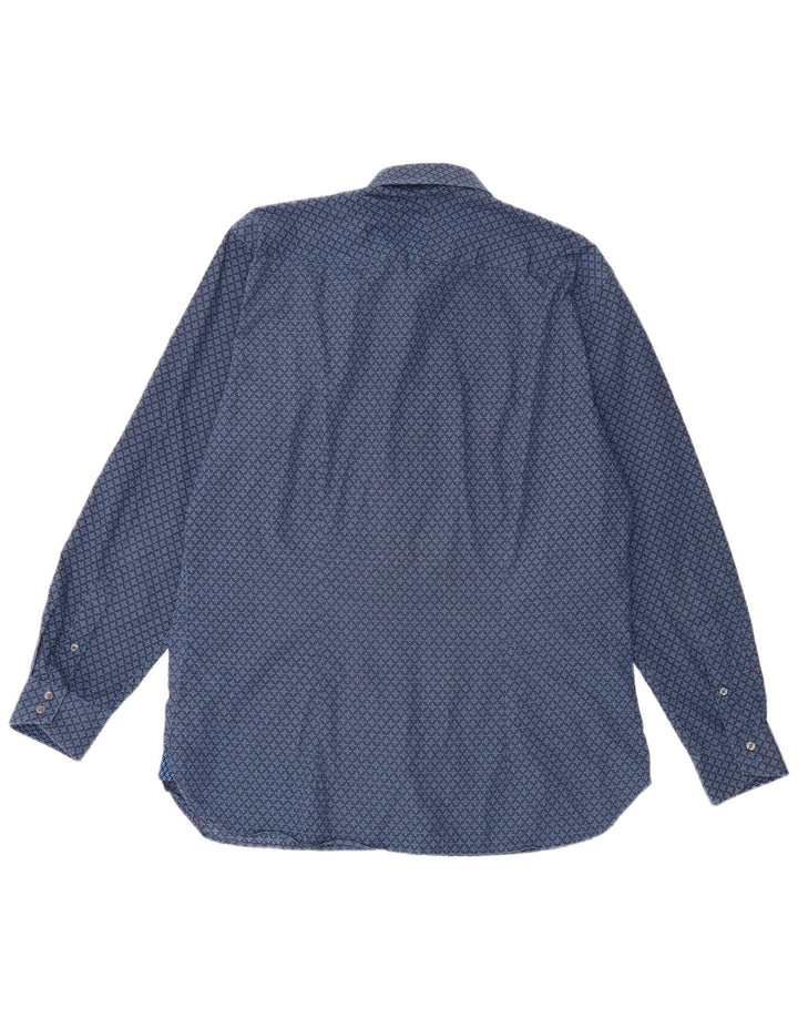 Ted Baker Herrenhemd, Größe 16 1/2, groß, blaue geometrische Baumwolle