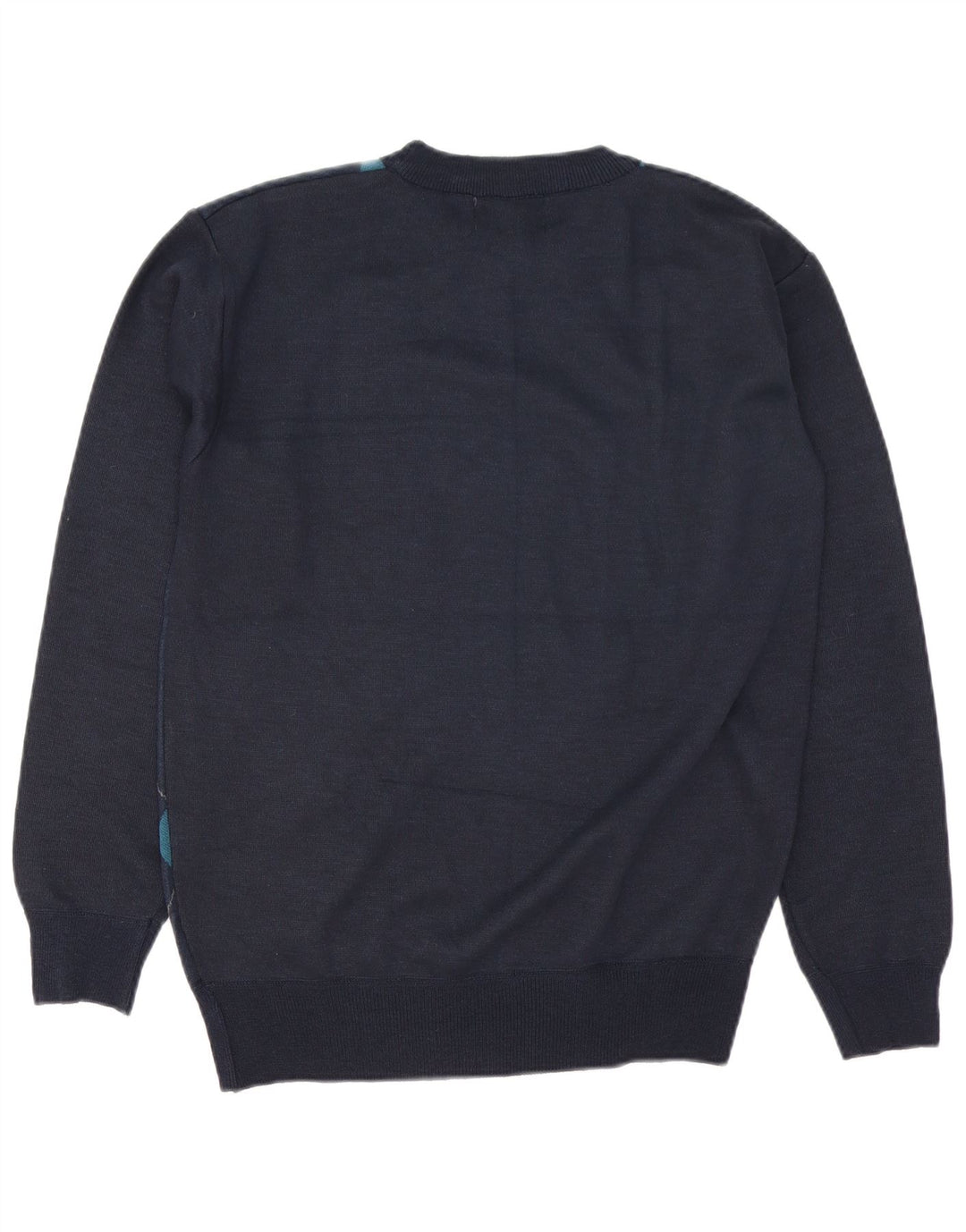 Vintage Herren-Pullover mit Rundhalsausschnitt, groß, marineblau, Argyle-/Diamant-Wolle