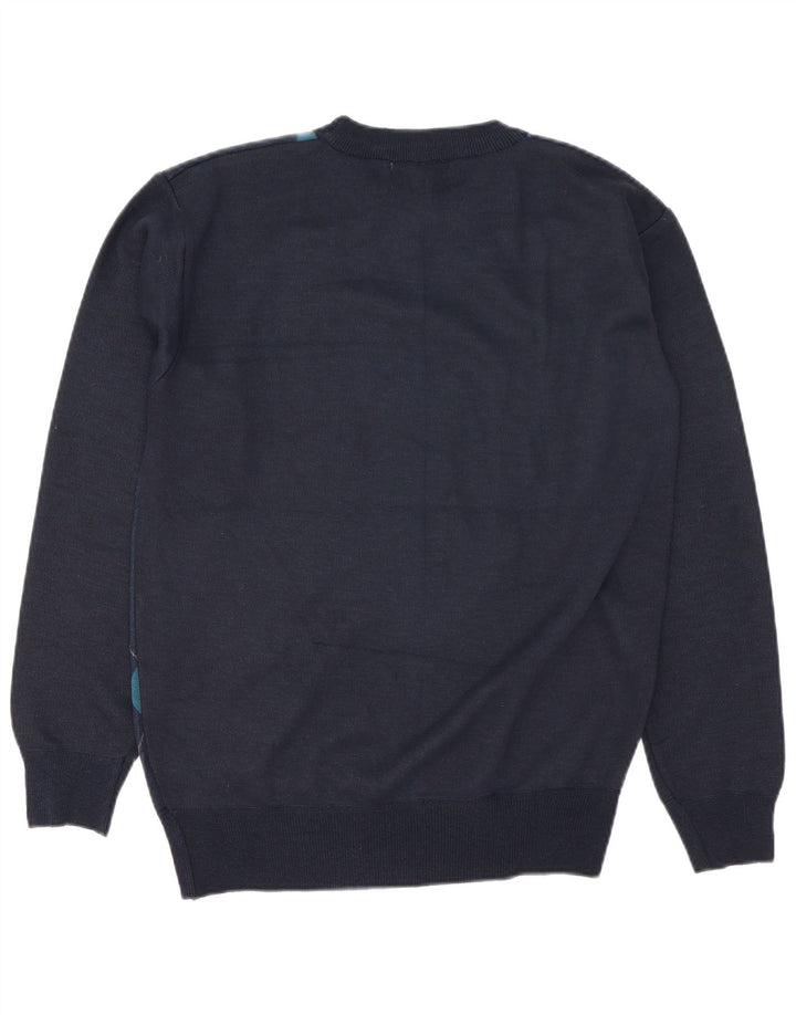 Vintage Herren-Pullover mit Rundhalsausschnitt, groß, marineblau, Argyle-/Diamant-Wolle