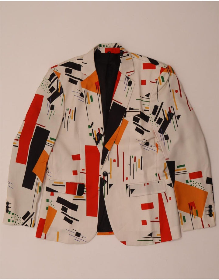 Vintage Herren 1-Knopf-Blazer-Jacke, UK 40, groß, weiß, geometrisch