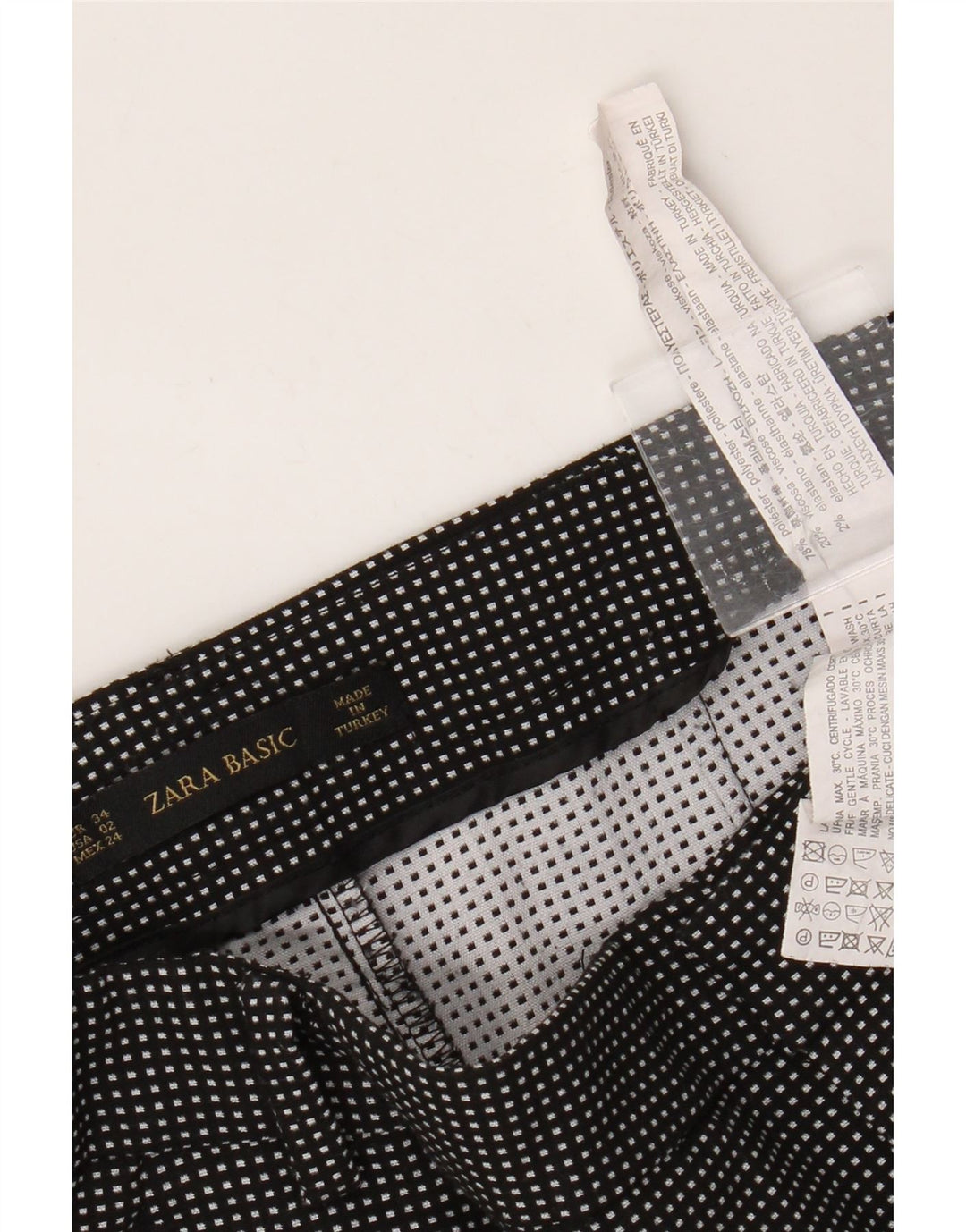 Zara Damen Basic Tapered Chino Hose EU 34 2XS W24 L27 Schwarz kariert