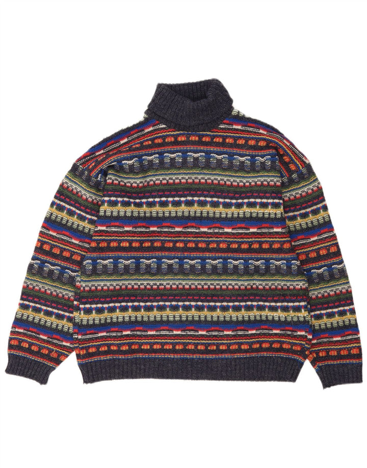 Vintage Herren-Pullover mit Rollkragen, groß, mehrfarbig, Fair-Isle-Wolle