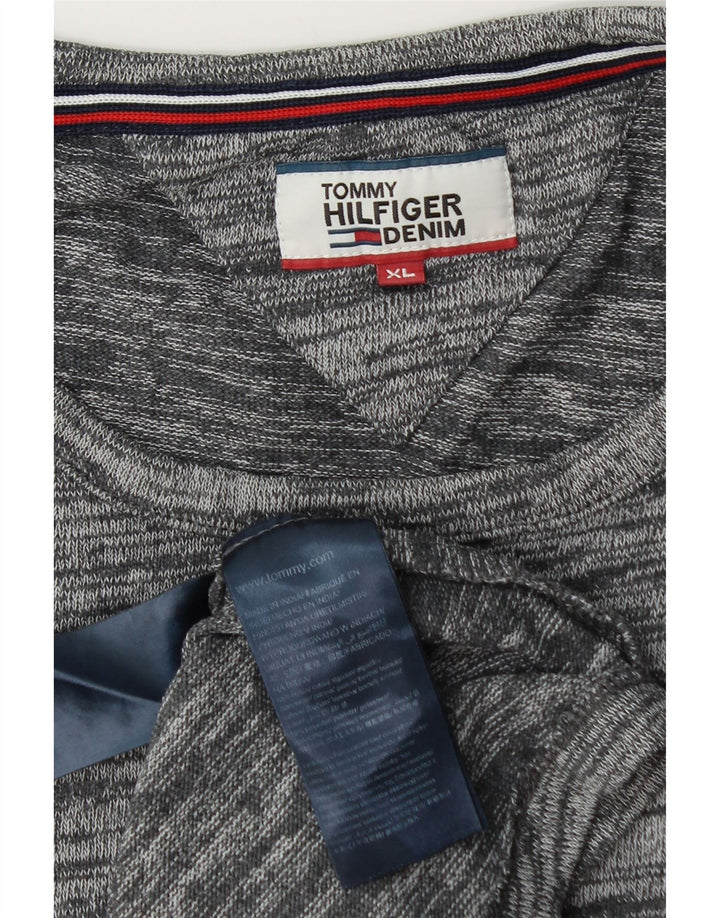 Tommy Hilfiger Herren-Pullover mit Rundhalsausschnitt, XL, grau gefleckte Baumwolle