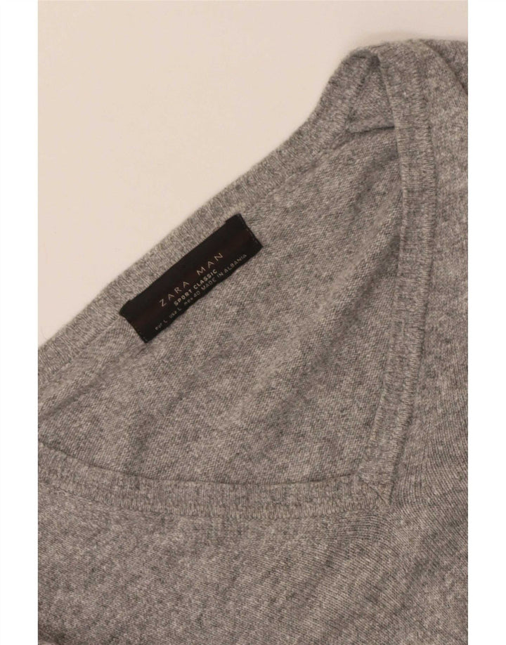 Zara Herren-Pullover mit V-Ausschnitt, Größe L, Grau