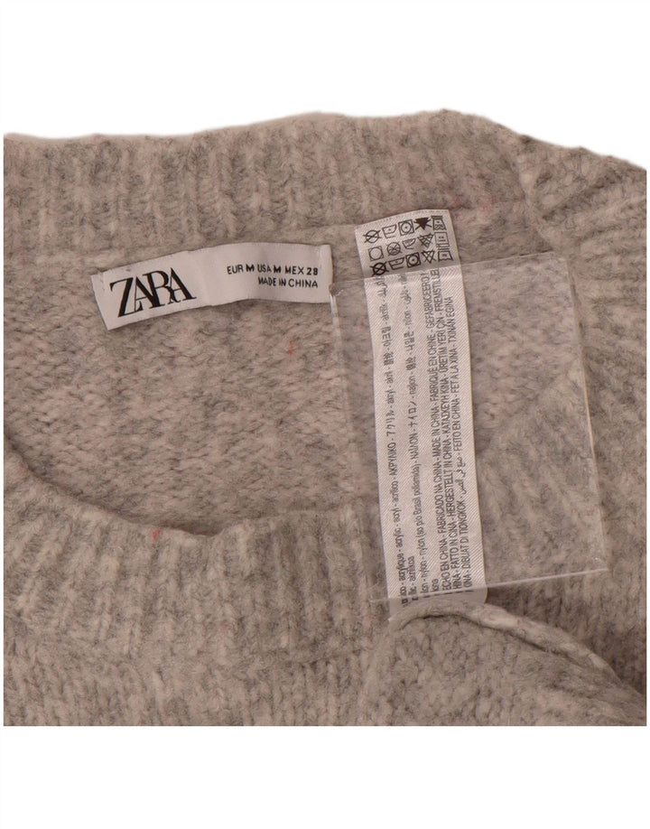 Zara Damen-Pullover, übergroß, Rundhalsausschnitt, Gr. 14, Mittelgrau meliert