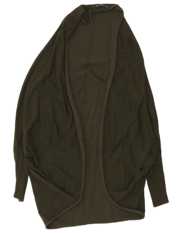Zara Damen-Strickjacke, übergroß, lang geschnitten, offen, Gr. 14, mittleres Khaki