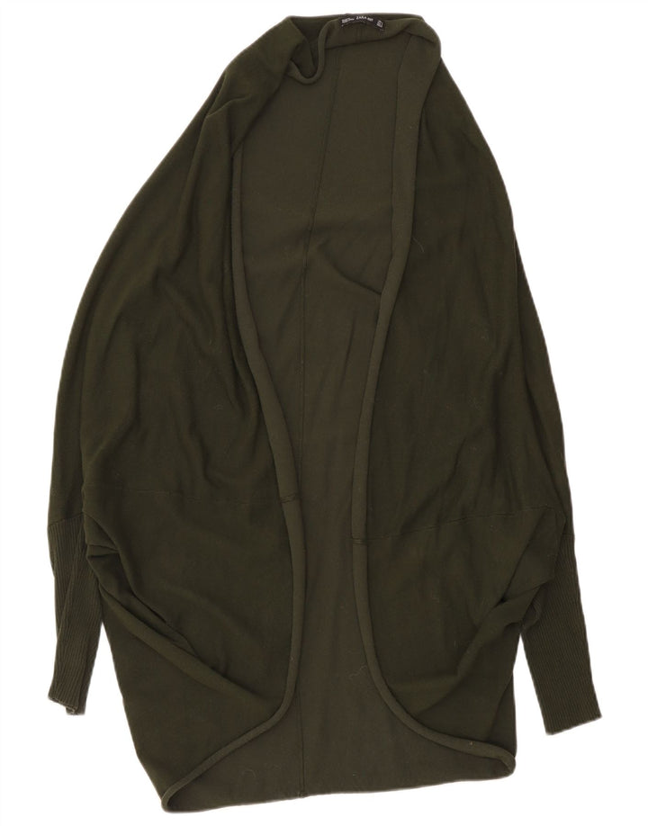 Zara Damen-Strickjacke, übergroß, lang geschnitten, offen, Gr. 14, mittleres Khaki