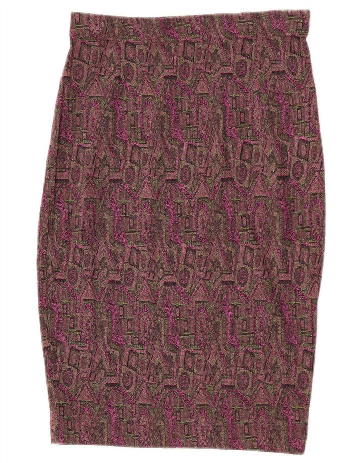 Vintage Damen Bleistiftrock Groß W32 Burgund Geometrisch Polyester