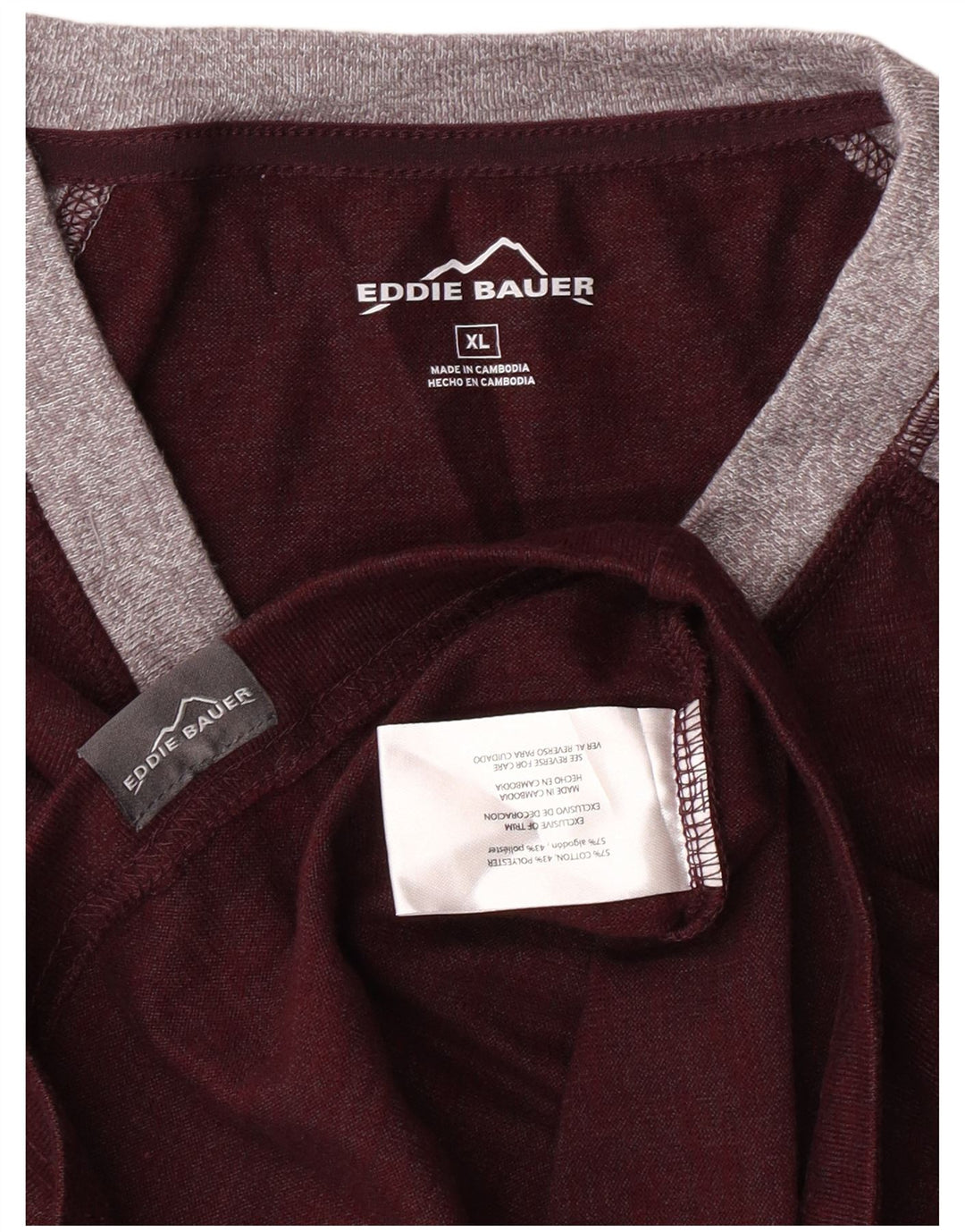 Eddie Bauer Herren-Top, langärmelig, XL, Burgunderrot, Colourblock-Baumwolle