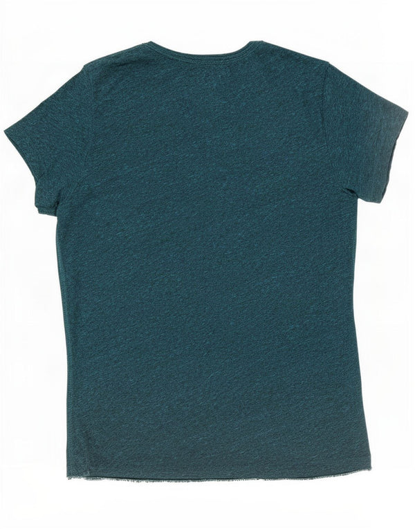 Superdry Damen Grafik-T-Shirt-Oberteil UK 14 Large Grün meliertes Polyester