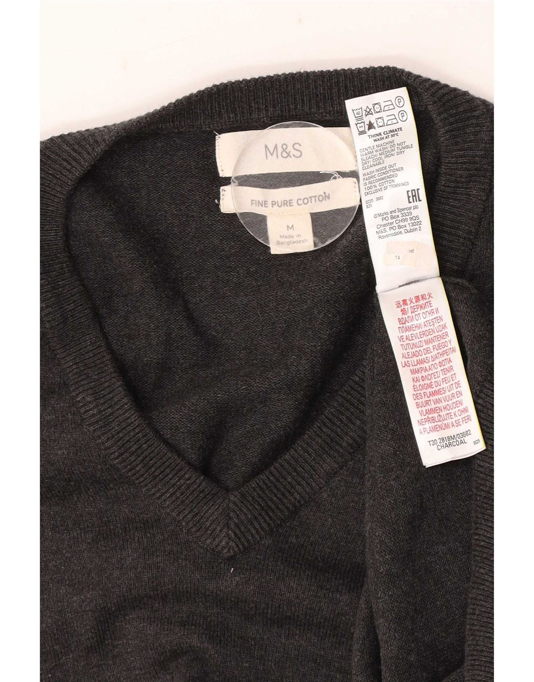 Marks & Spencer Herren-Pullover mit V-Ausschnitt aus mittelgrauer Baumwolle