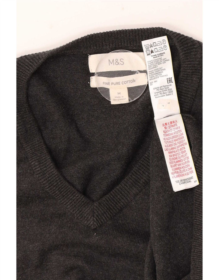 Marks & Spencer Herren-Pullover mit V-Ausschnitt aus mittelgrauer Baumwolle