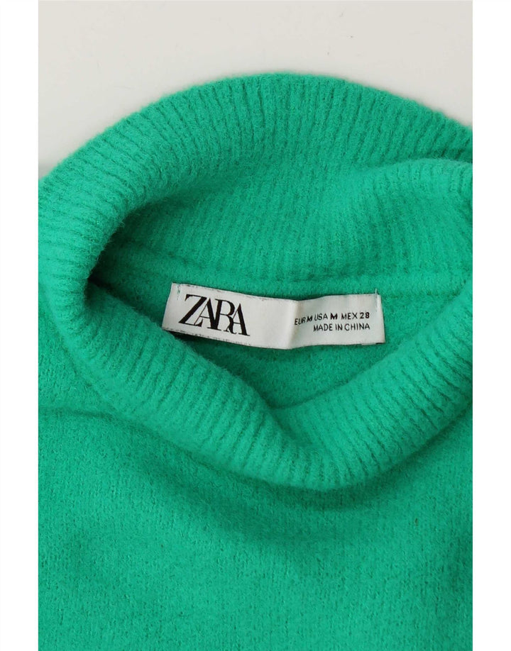 Zara Damen Crop Rollkragenpullover Pullover UK 14 Mittelgrün