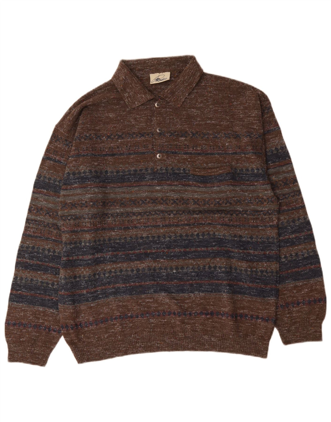Rodes Herren-Pullover mit Rollkragen, groß, braun, gestreift, Wolle