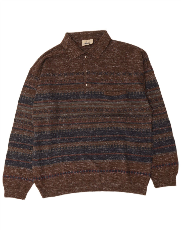 Rodes Herren-Pullover mit Rollkragen, groß, braun, gestreift, Wolle