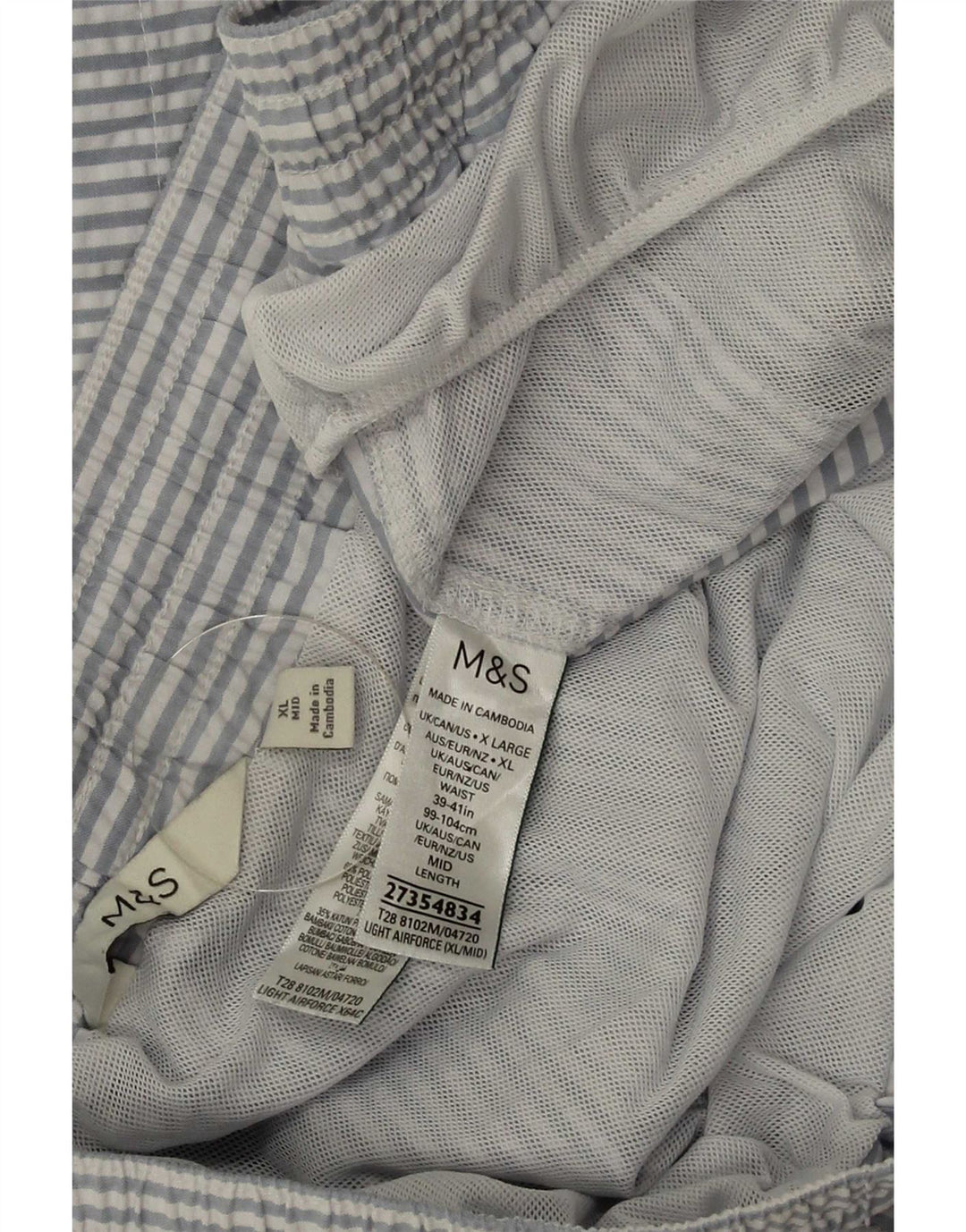 Marks & Spencer Herren-Badeshorts XL, blaues Nadelstreifen-Polyester