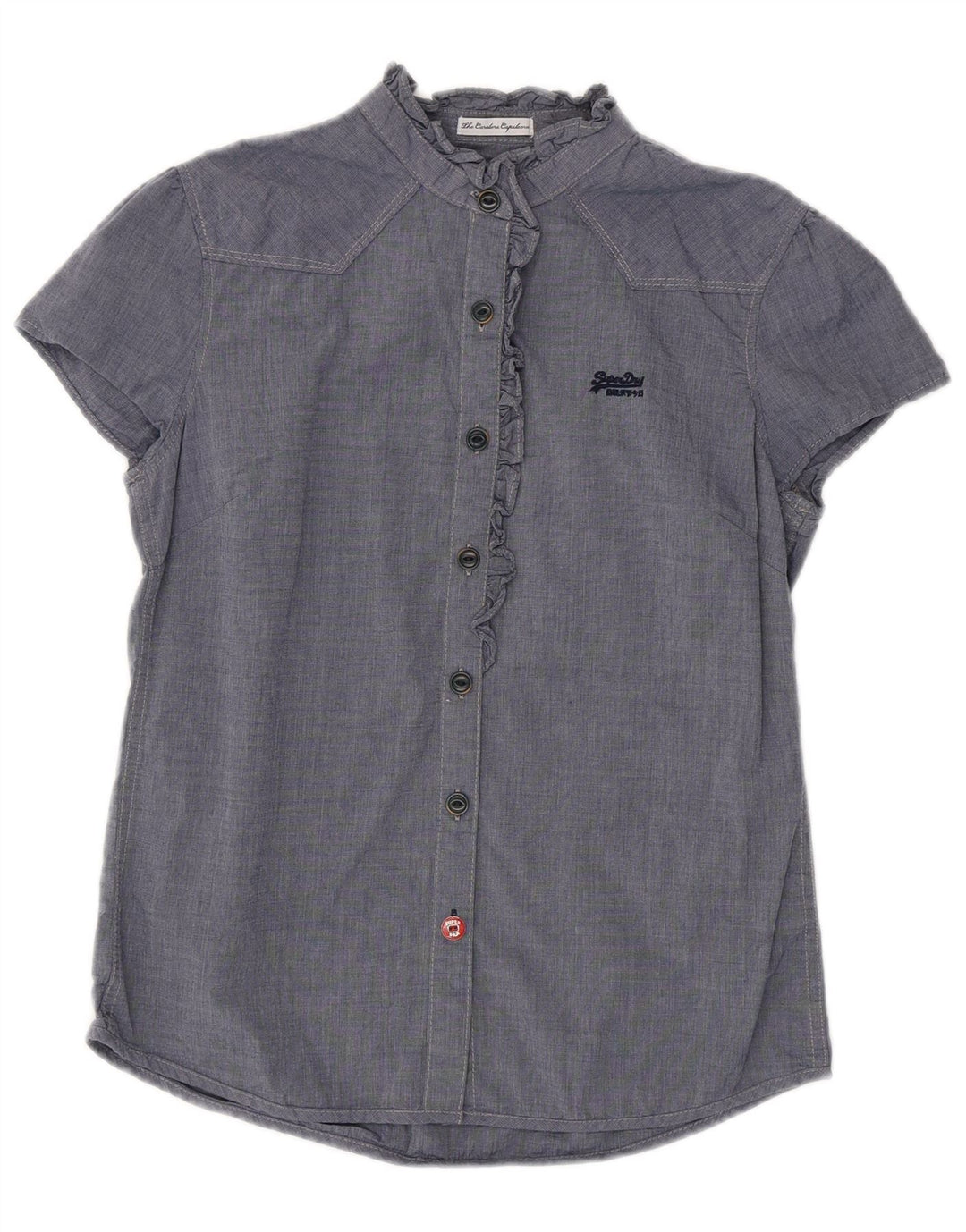 SUPERDRY Damen-Hemdbluse mit Rüschen vorne, UK 12, mittleres Marineblau