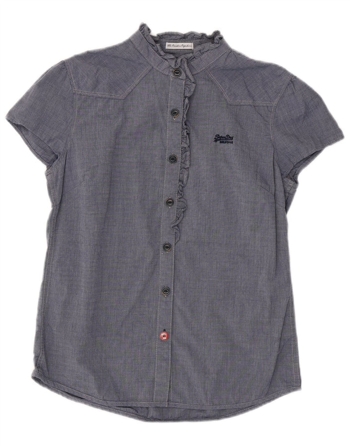 SUPERDRY Damen-Hemdbluse mit Rüschen vorne, UK 12, mittleres Marineblau