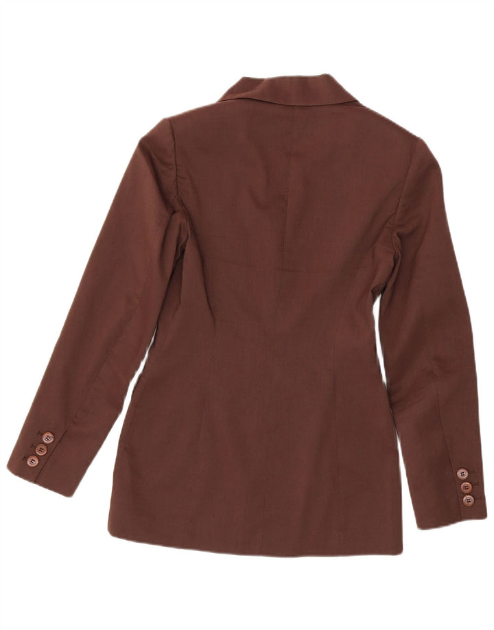 Karen Millen Damen-Blazer mit 2 Knöpfen, Gr. 8, Größe S, braunes Leinen