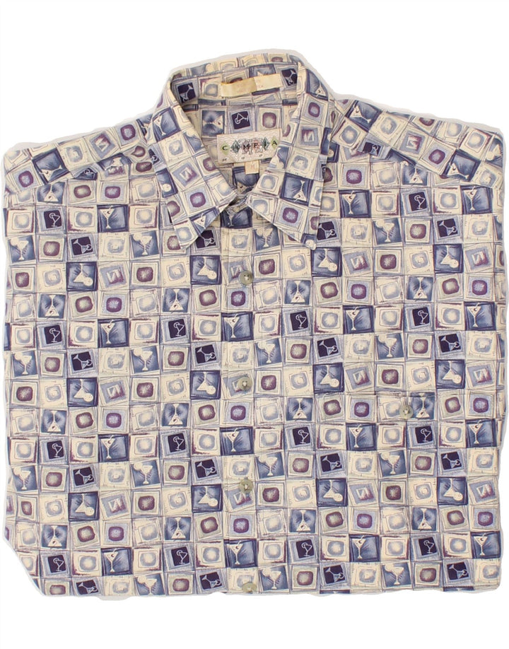 VINTAGE Mens Abstract Pattern Short Sleeve Shirt Medium Grey Cotton Vintage Vintage and Second-Hand Vintage from Messina Hembry 