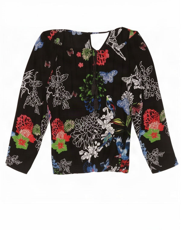 Desigual Damen Übergroßes Langarmblusenoberteil UK 18 XL Schwarz geblümt