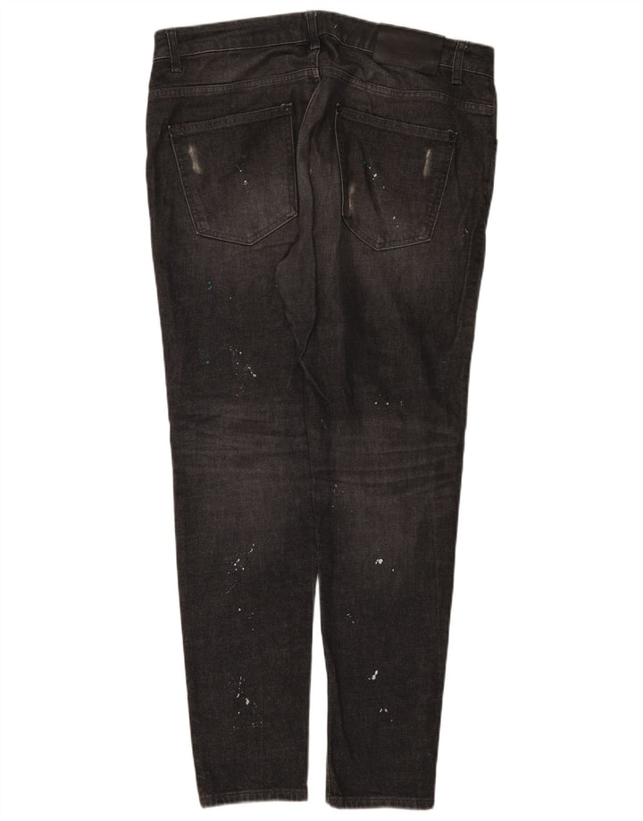 Zara Herren Distressed Slim Jeans EU 44 Large W34 L32 Schwarze Baumwolle
