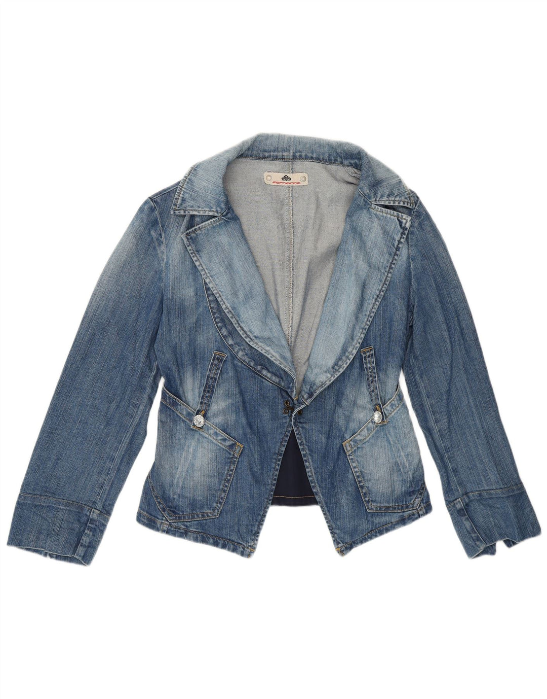 Fornarina Damen Crop Denim Blazer Jacke UK 8 Small Blau