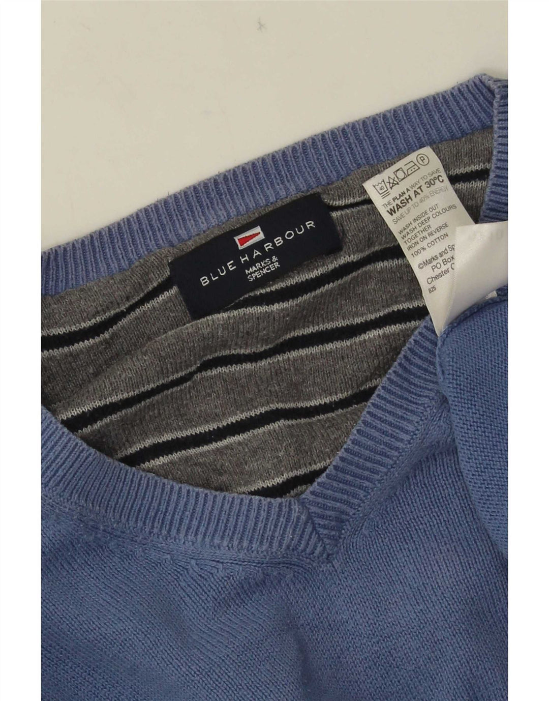 Marks & Spencer Herren Blau Harbor V-Ausschnitt Pullover Pullover XL Baumwolle