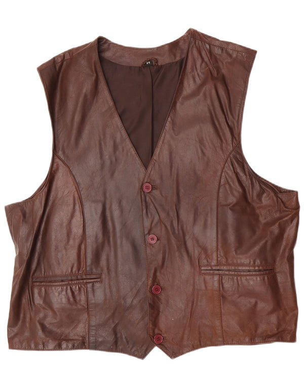 Vintage Mens Leather Waistcoat EU 64 7XL Brown Leather