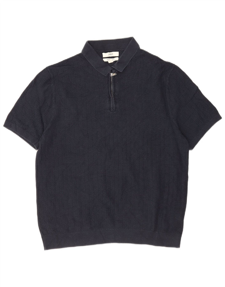 Marks & Spencer Herren-Pullover mit Rollkragen, groß, marineblau, Fischgrätenmuster