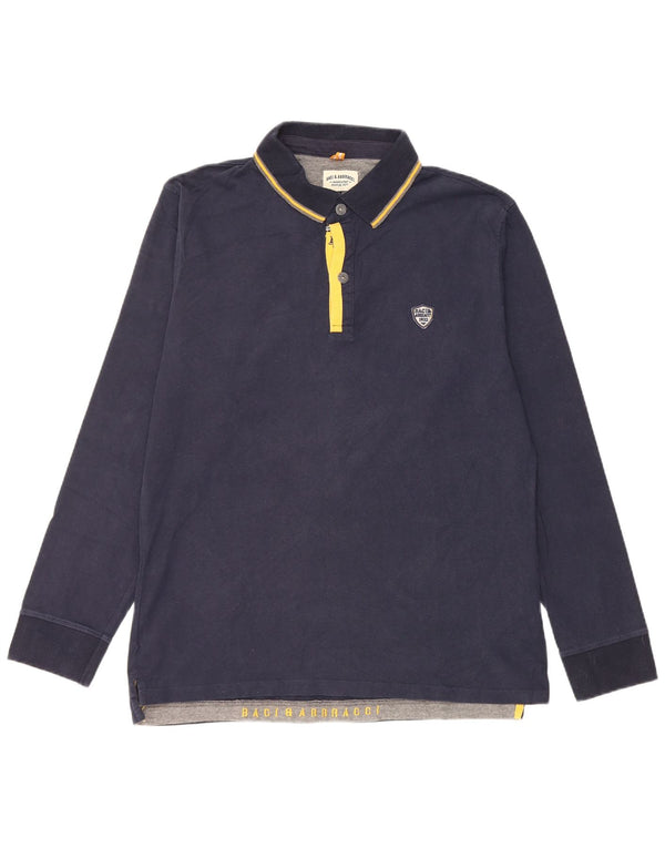 BACI & ABBRACCI Herren Langarm-Poloshirt 2XL Marineblau gestreift aus Baumwolle