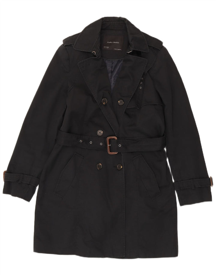 Zara Damen Trenchcoat UK 16 Large Schwarze Baumwolle